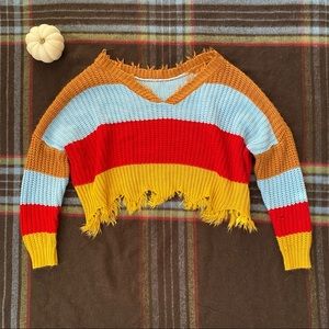 Frayed Color Block Sweater